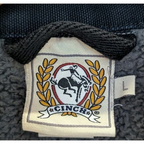 Cinch Duck Canvas Black Fleece Lined Jacket Work Wear Pockets Collared Large - Picture 9 of 9